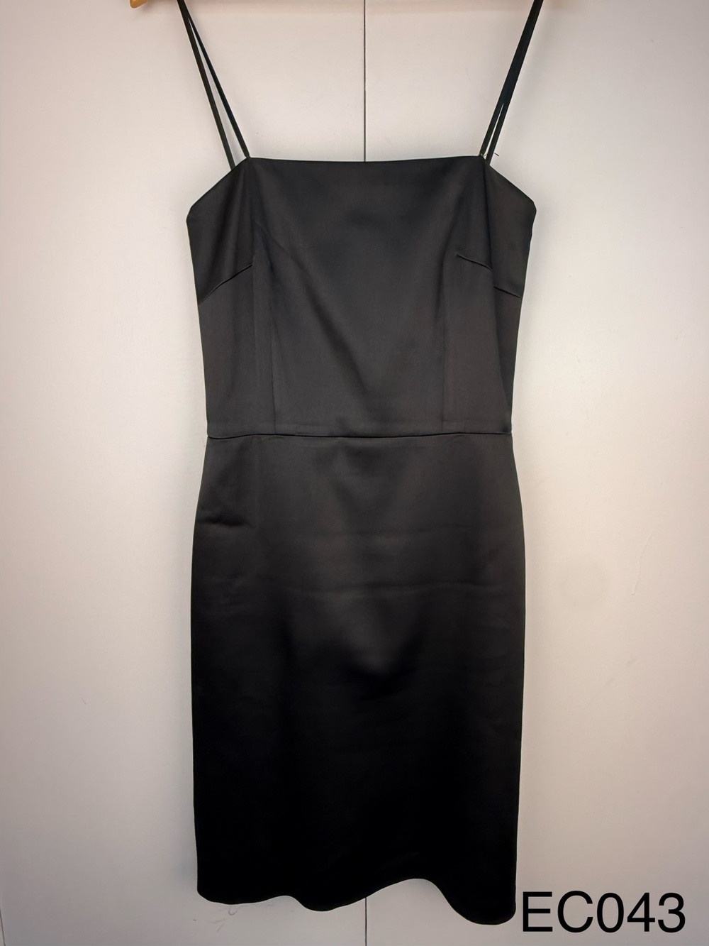 Vintage 90s Black Satin Spaghetti Strap Sheath Dress Size 8